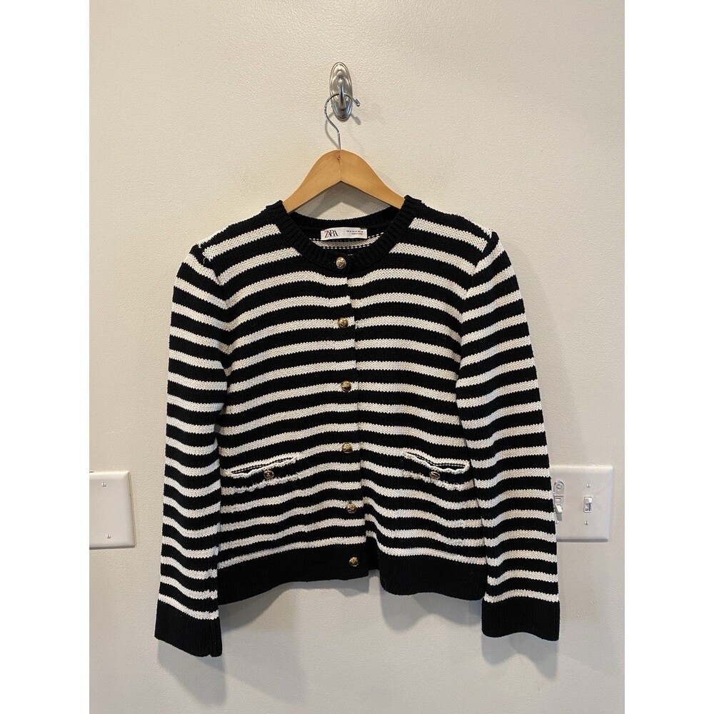 Zara Womens Striped Nautical Cardigan Size Medium Preppy  Old Money New England